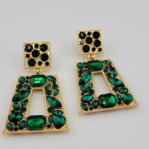 Green sparkle gold earrings